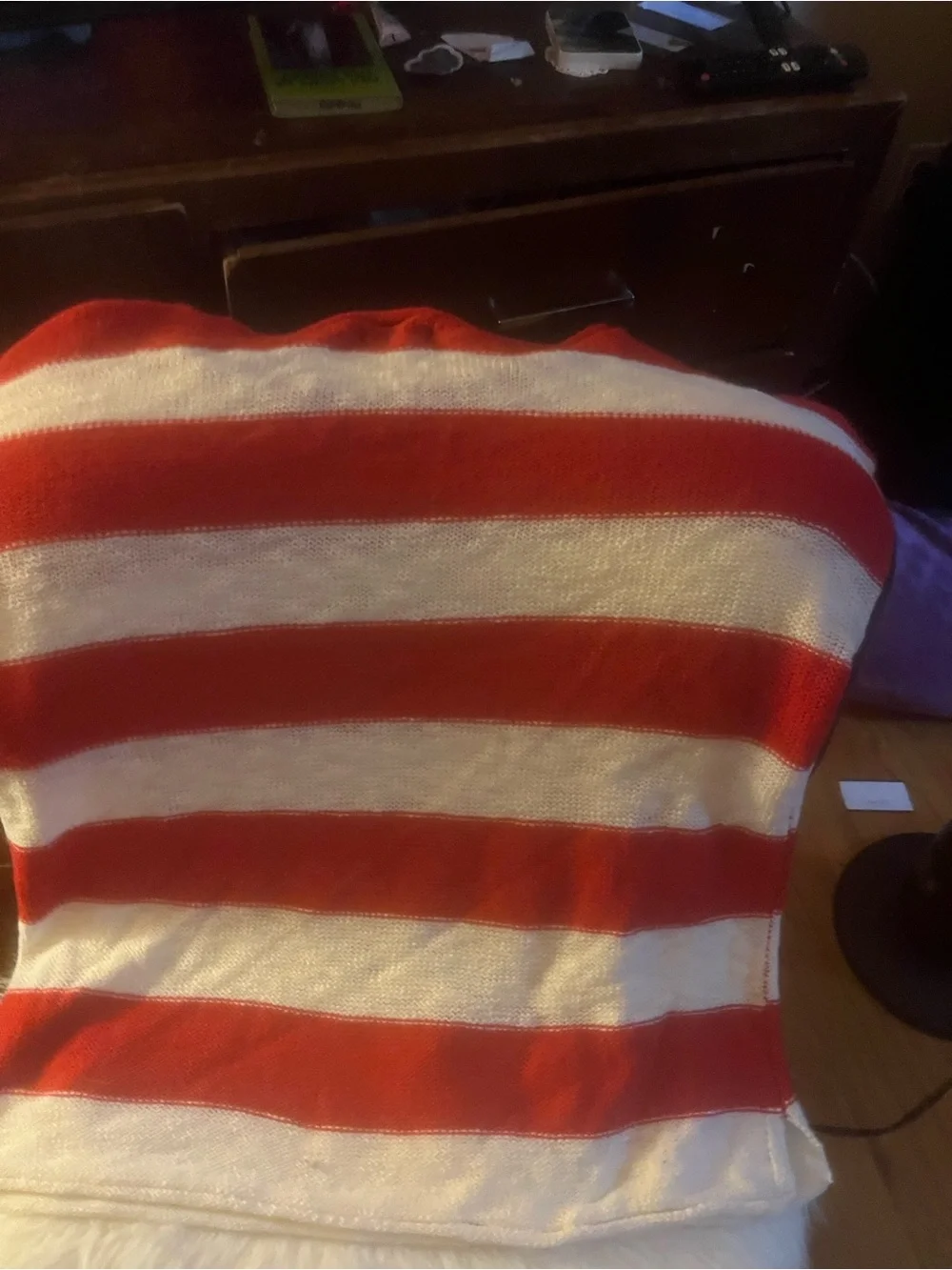 Soft Striped Red & White Star Sleeve Sweater